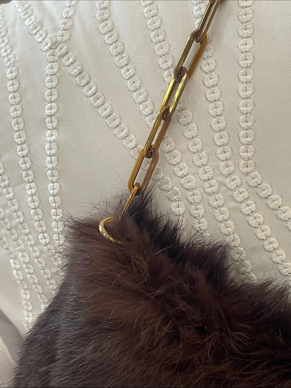 THE LIMITED Brown Fur Clutch with Chain